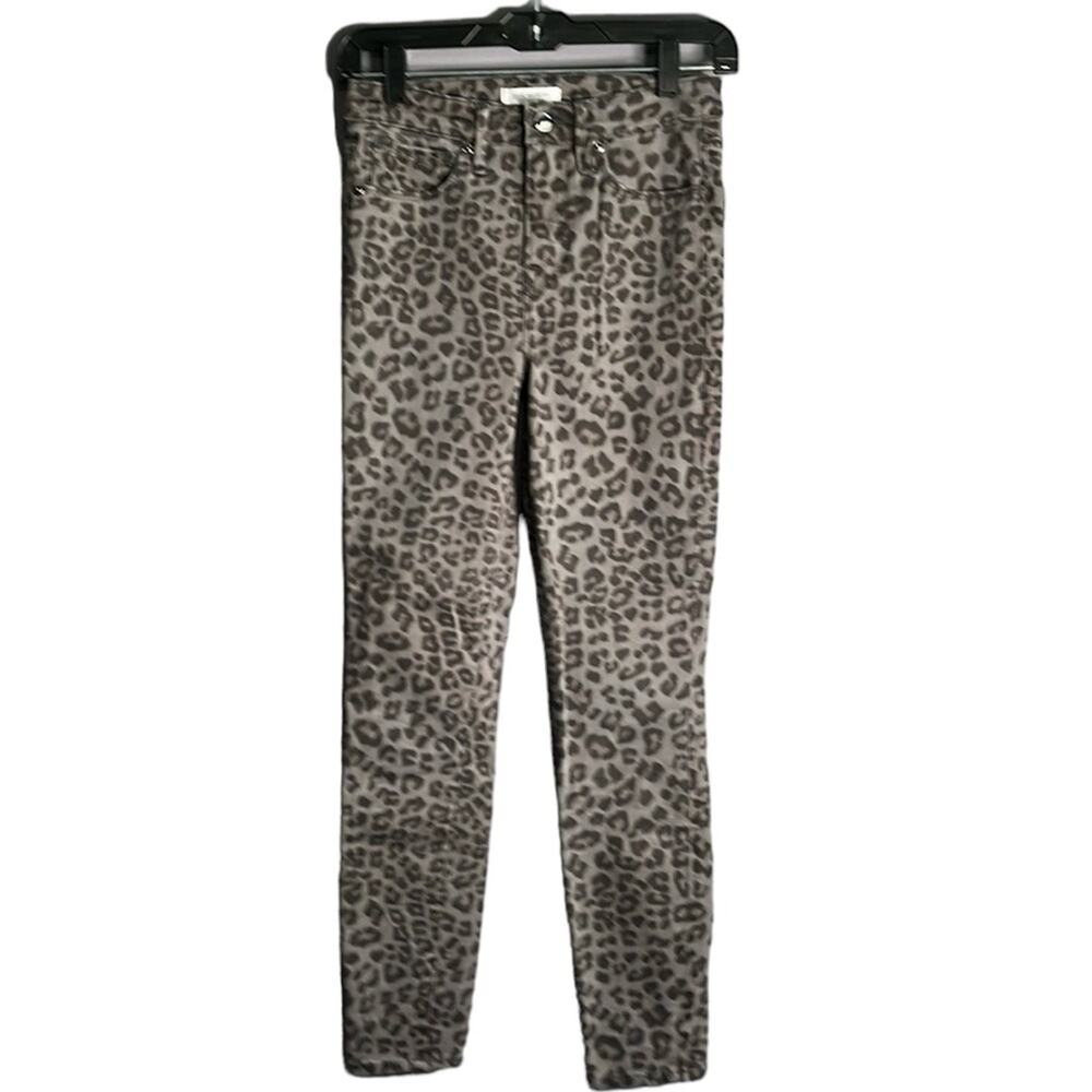 Good American Black Gray Leopard Print Slim Mid Rise Trousers 2